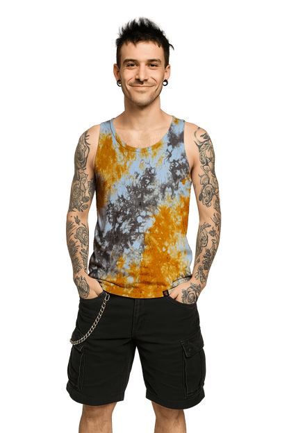 Organic Tie-Dye Tank Top - Brown Orange White - Vintage Vibes - SourThreadz