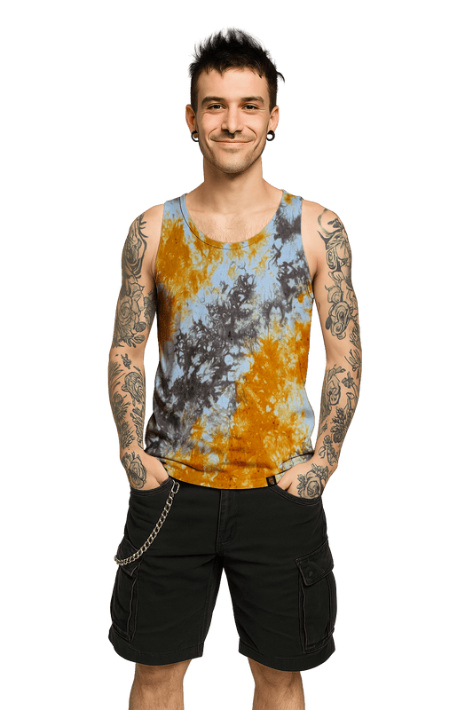 Organic Tie-Dye Tank Top - Brown Orange White - Vintage Vibes - SourThreadz