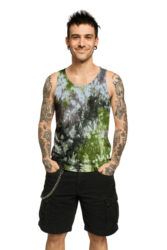 Organic Tie-Dye Tank Top - Green Brown Camo - Earth Tones - SourThreadz