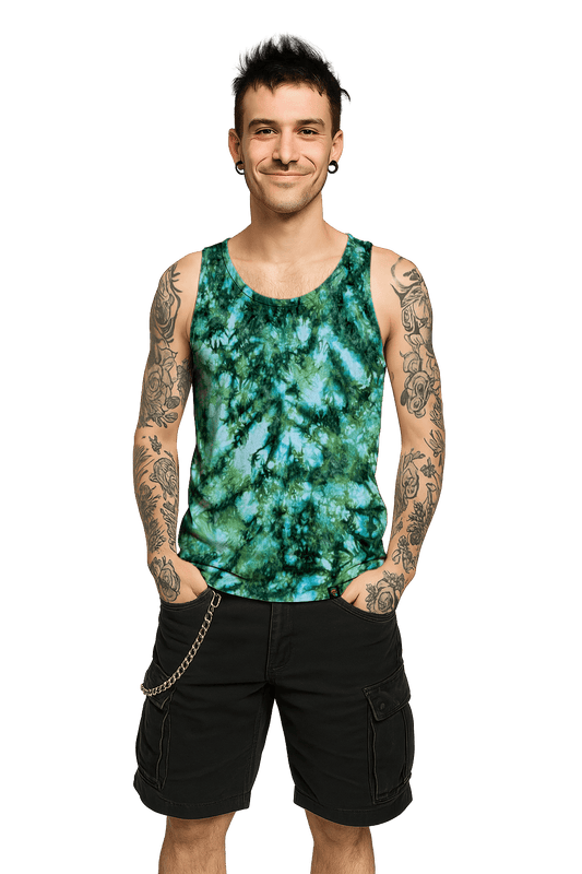 Organic Tie-Dye Tank Top - Green Camo - Alternative Inspired - SourThreadz