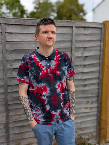 Tie-Dye Organic Polo - Black Grey Red Camo  - Alternative Business Wear - SourThreadz