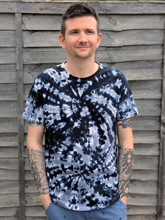 Tie-Dye Men's T-Shirt - Twin Vortex Black Grey - SourThreadz