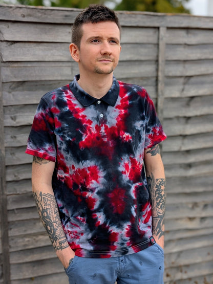 Tie-Dye Organic Polo - Black Grey Red Camo  - Alternative Business Wear - SourThreadz