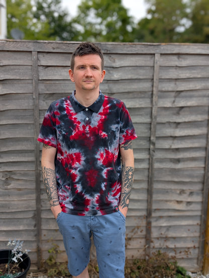 Tie-Dye Organic Polo - Black Grey Red Camo  - Alternative Business Wear - SourThreadz