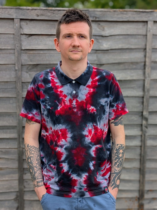 Tie-Dye Organic Polo - Black Grey Red Camo  - Alternative Business Wear - SourThreadz