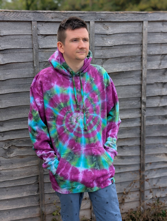 UK Handmade Tie-Dye Hoodie - Galactic Dragon Spiral - SourThreadz