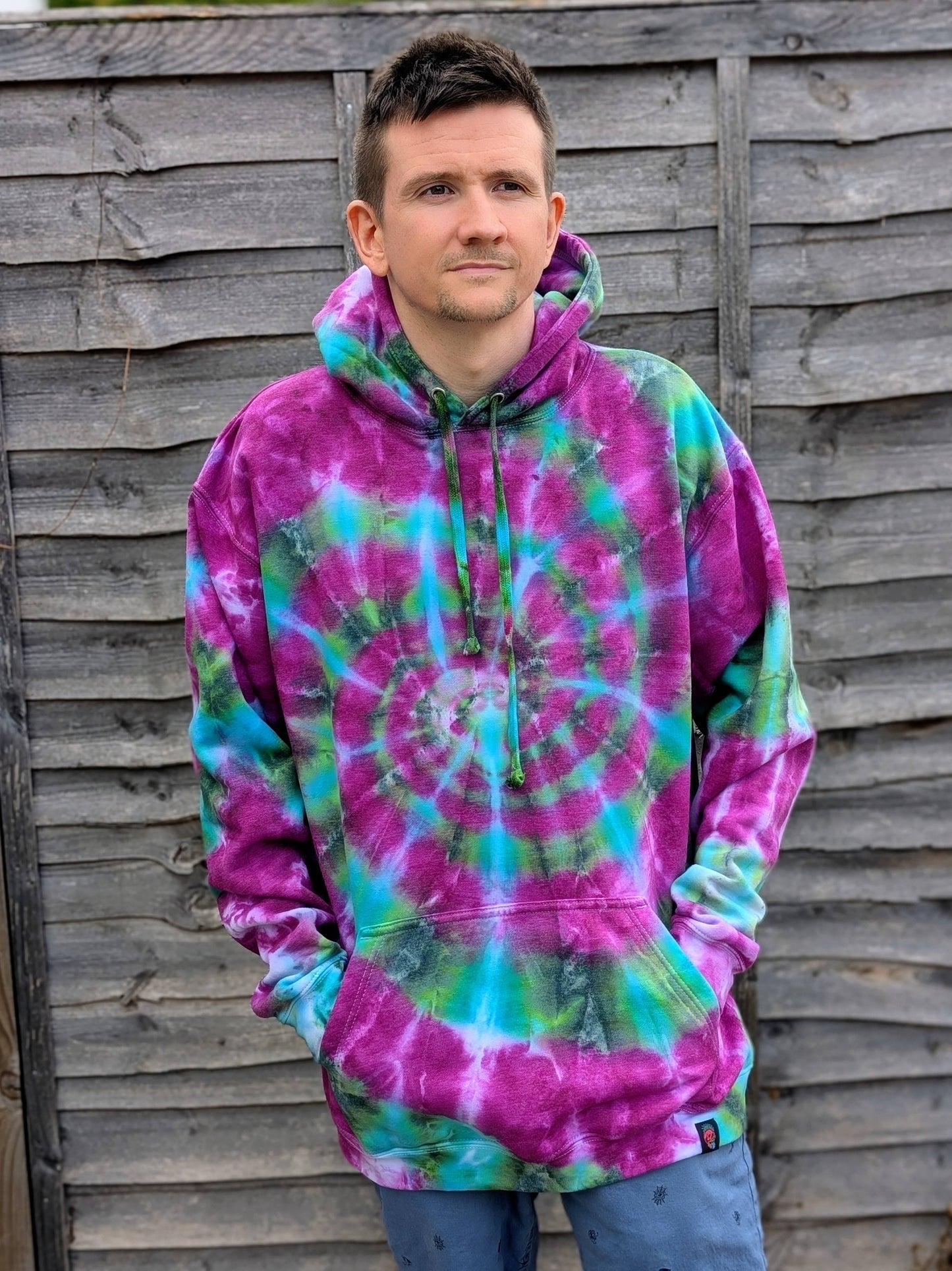 UK Handmade Tie-Dye Hoodie - Galactic Dragon Spiral - SourThreadz