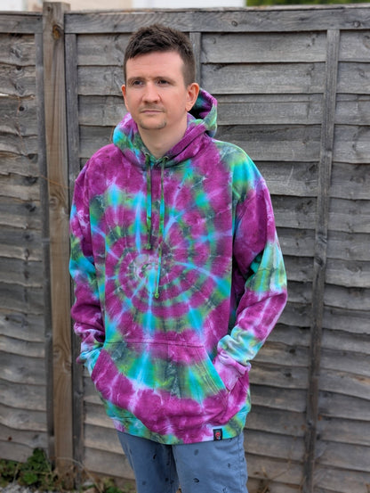 UK Handmade Tie-Dye Hoodie - Galactic Dragon Spiral - SourThreadz