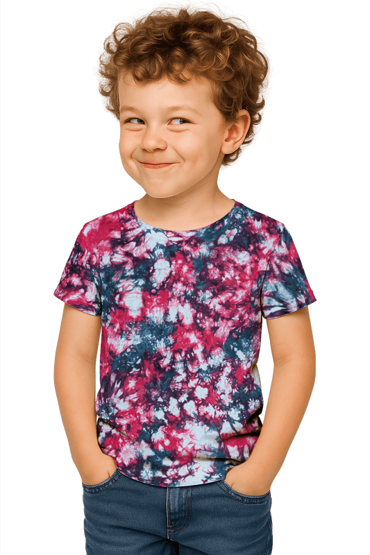 Tie-Dye Kids & Teens T-Shirt - Teal Hibiscus Camo - Streetwear Look - SourThreadz