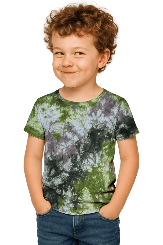 Tie-Dye Kids & Teens T-Shirt - Green Brown Camo - Earth Tones - SourThreadz