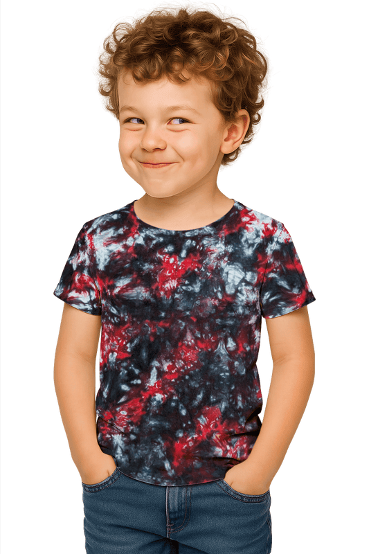 Tie-Dye Kids & Teens T-Shirt - Red Black Camo - Bold Contrast - SourThreadz