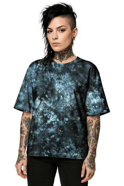 Tie-Dye Organic Boxy Oversized T-Shirt - Black Void - Dark Aesthetic - SourThreadz