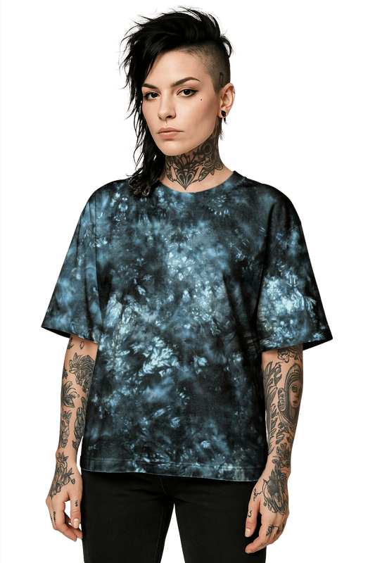 Tie-Dye Organic Boxy Oversized T-Shirt - Black Void - Dark Aesthetic - SourThreadz