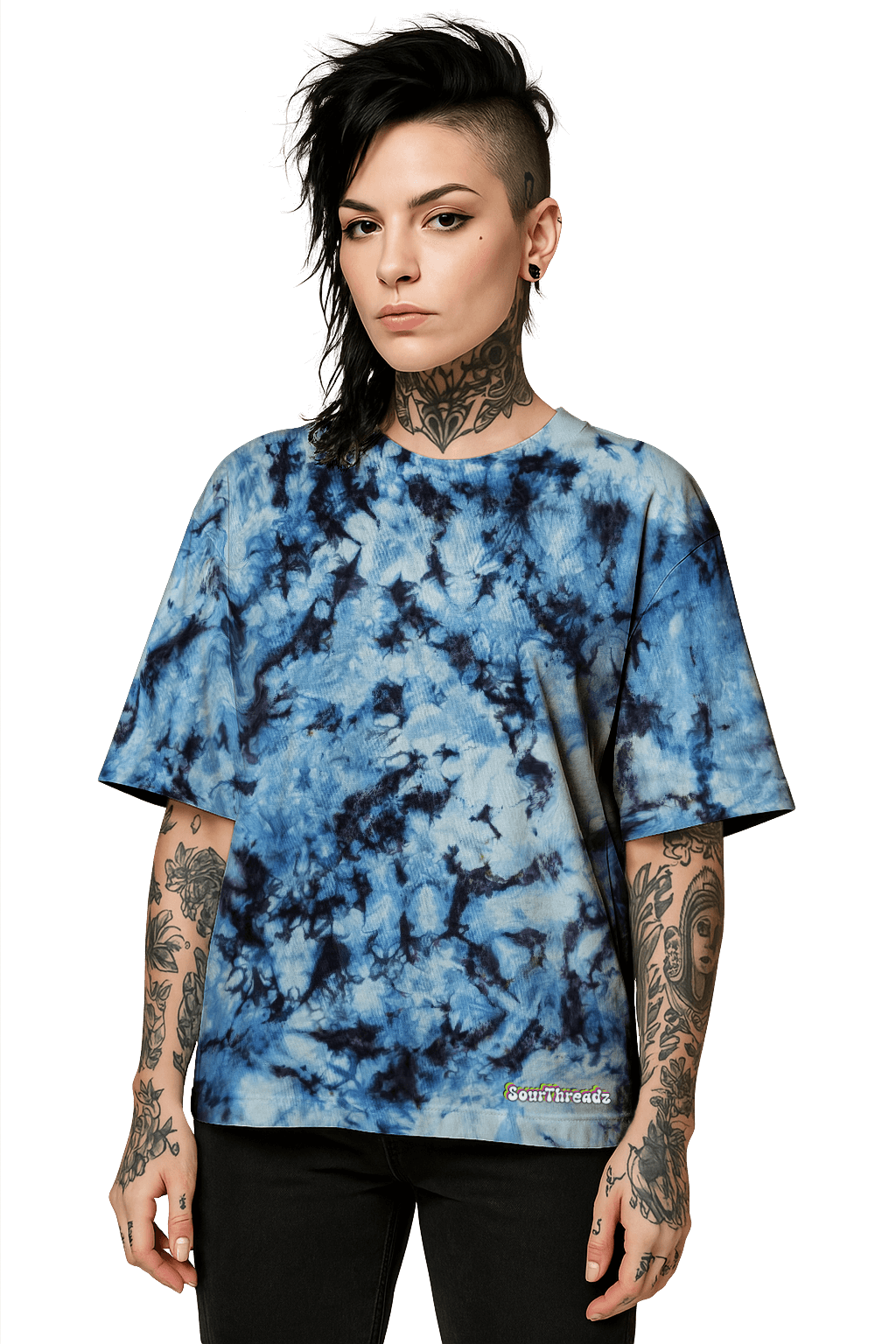 Tie-Dye Organic Boxy Oversized T-Shirt - Blue Camo - Urban Style - SourThreadz