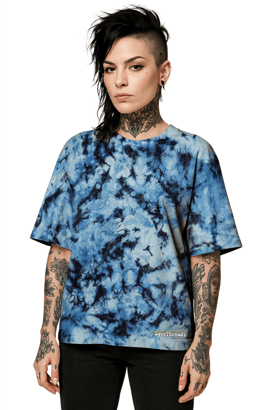 Tie-Dye Organic Boxy Oversized T-Shirt - Blue Camo - Urban Style - SourThreadz