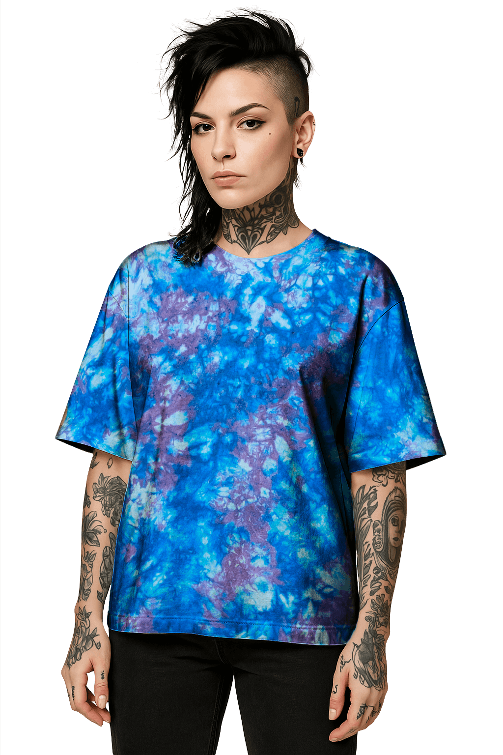 Tie-Dye Organic Boxy Oversized T-Shirt - Purple Blue Camo - Electrifying Colours - SourThreadz