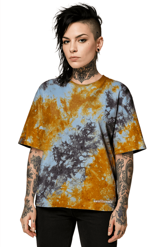 Tie-Dye Organic Boxy Oversized T-Shirt - Brown Orange White - Vintage Vibes - SourThreadz
