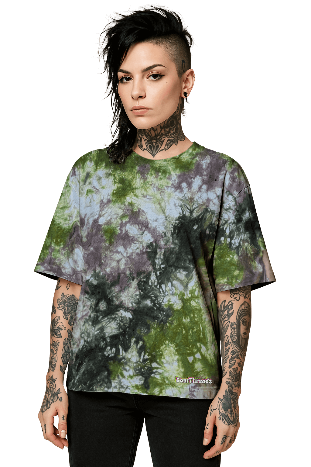 Tie-Dye Organic Boxy Oversized T-Shirt - Green Brown Camo - Earth Tones - SourThreadz