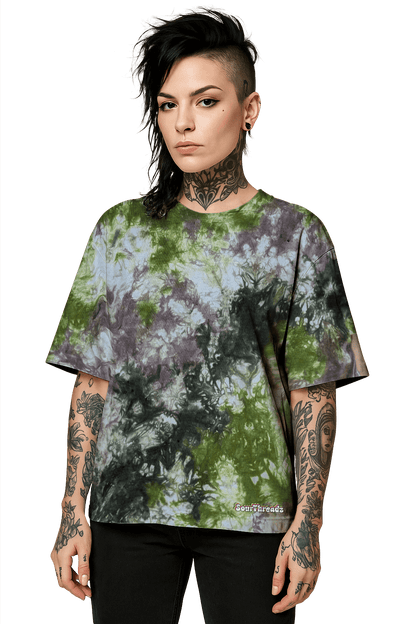 Tie-Dye Organic Boxy Oversized T-Shirt - Green Brown Camo - Earth Tones - SourThreadz