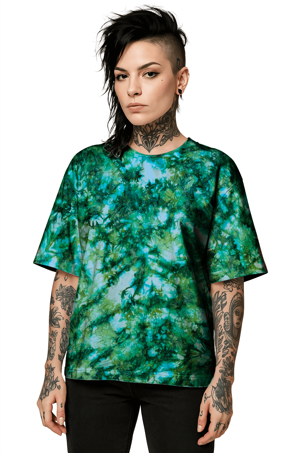 Tie-Dye Organic Boxy Oversized T-Shirt - Green Camo - Alternative Inspired - SourThreadz