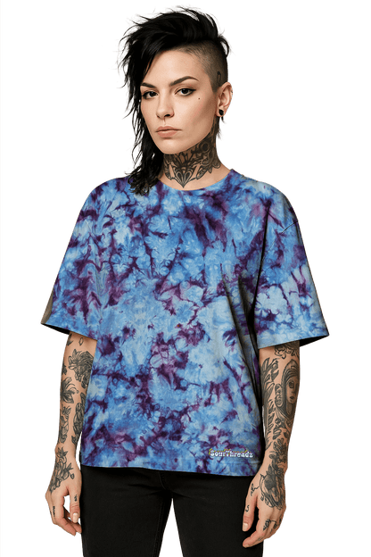 Tie-Dye Organic Boxy Oversized T-Shirt - Purple Rain - Bold Dreamscape - SourThreadz