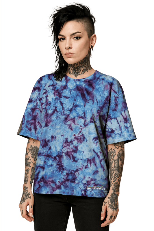 Tie-Dye Organic Boxy Oversized T-Shirt - Purple Rain - Bold Dreamscape - SourThreadz