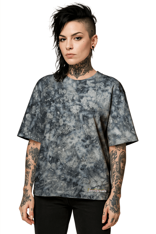 Tie-Dye Organic Boxy Oversized T-Shirt - Pastel Grey - Minimalist Style - SourThreadz