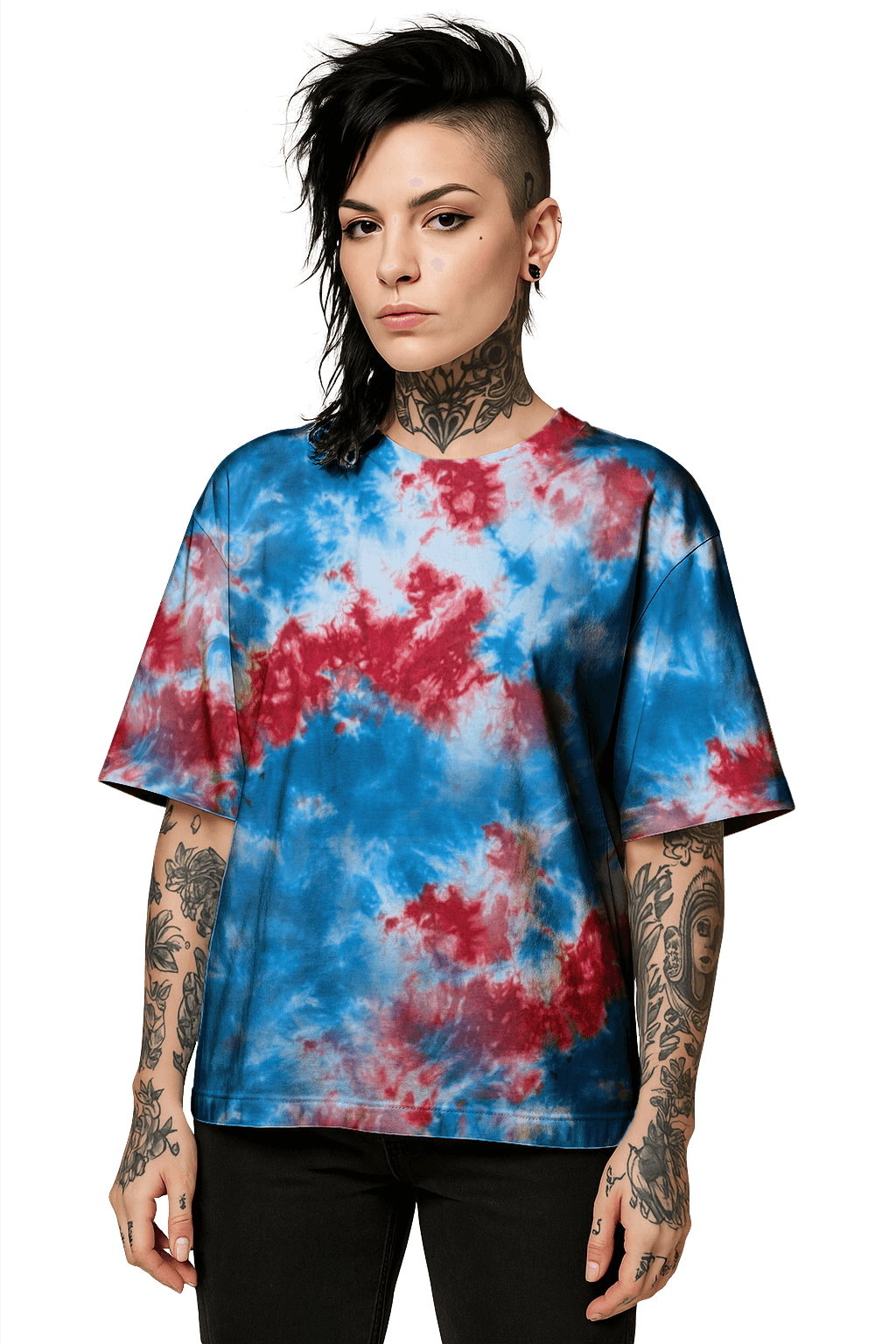 Tie-Dye Organic Boxy Oversized T-Shirt - Patriot - Statement Piece - SourThreadz