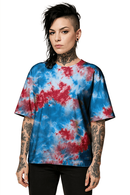 Tie-Dye Organic Boxy Oversized T-Shirt - Patriot - Statement Piece - SourThreadz