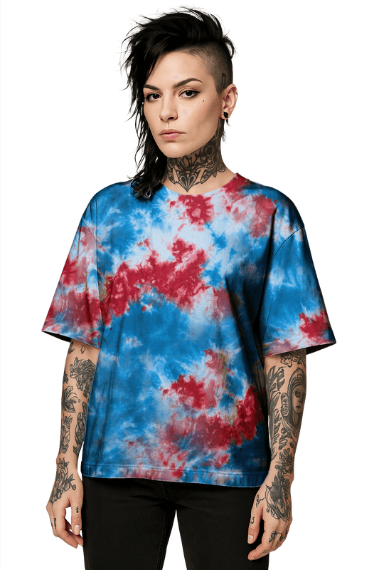 Tie-Dye Organic Boxy Oversized T-Shirt - Patriot - Statement Piece - SourThreadz