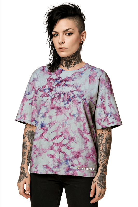 Tie-Dye Organic Boxy Oversized T-Shirt - Pink Camo - Summer Drop - SourThreadz