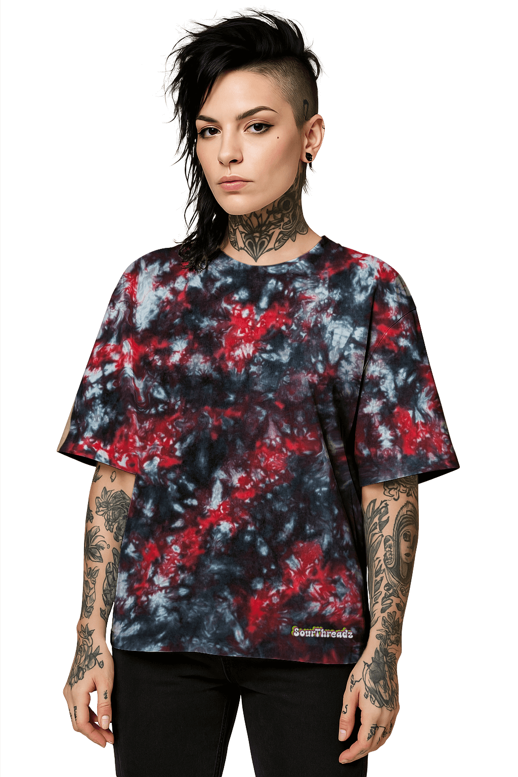 Tie-Dye Organic Boxy Oversized T-Shirt - Red Black Camo - Bold Contrast - SourThreadz