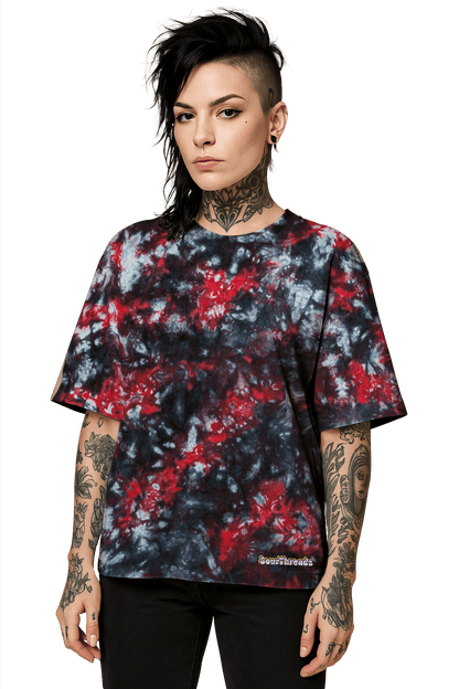 Tie-Dye Organic Boxy Oversized T-Shirt - Red Black Camo - Bold Contrast - SourThreadz