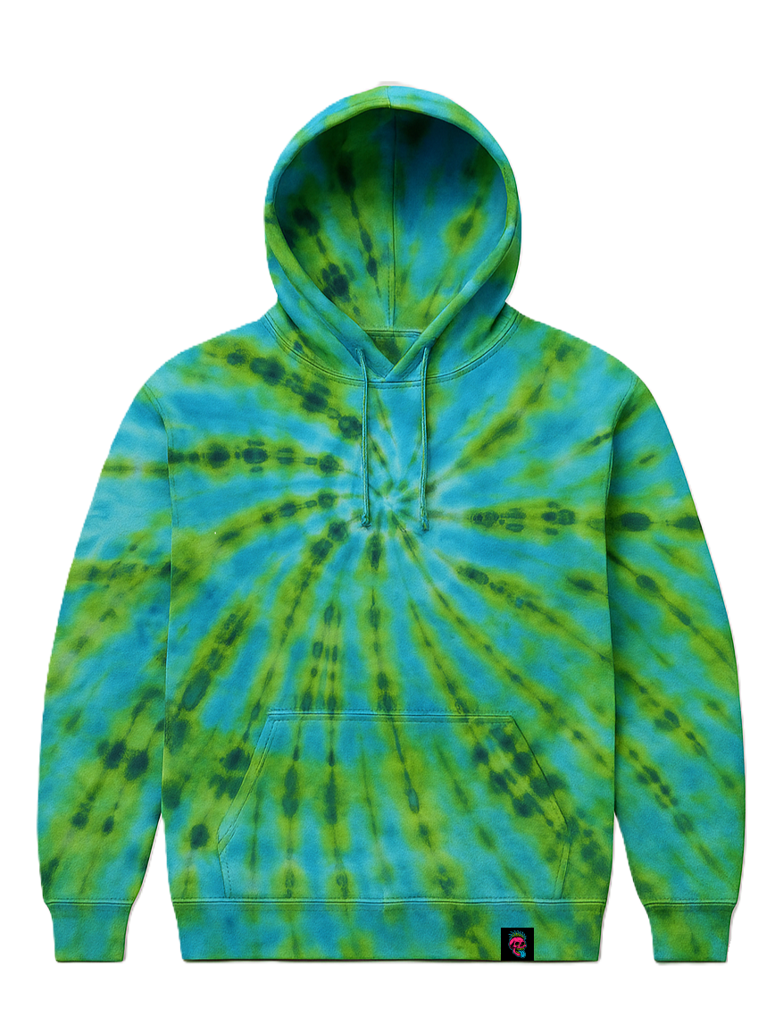 UK Handmade Tie-Dye Hoodie - Green Dragon Spiral - SourThreadz