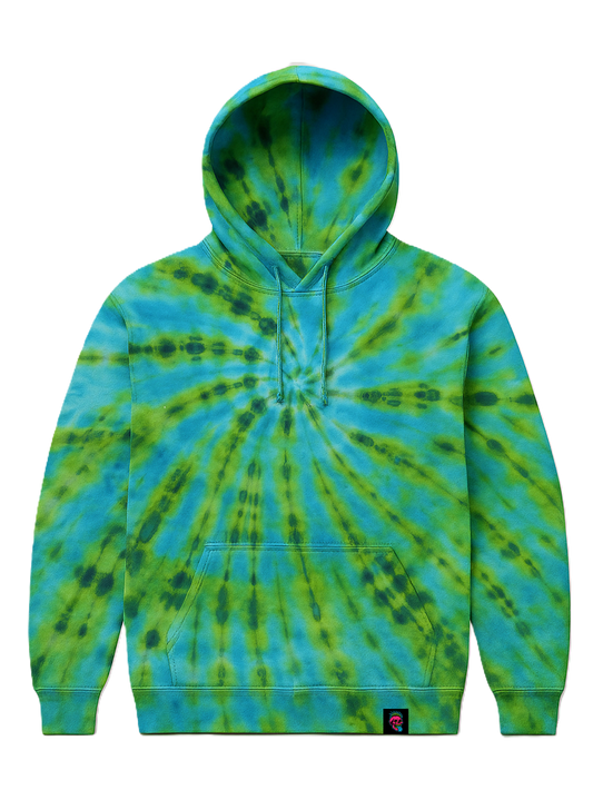 UK Handmade Tie-Dye Hoodie - Green Dragon Spiral - SourThreadz