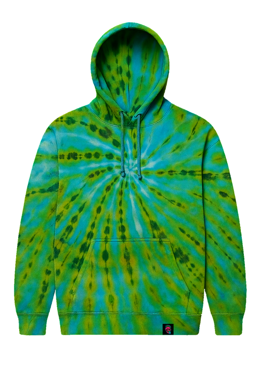 UK Handmade Tie-Dye Hoodie - Green Dragon Spiral - SourThreadz