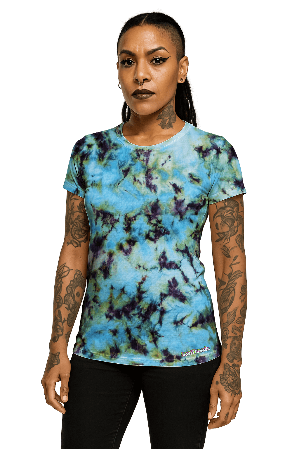 Tie-Dye Women's Fitted T-Shirt - Blue Green Camo - Streetwear Essential - SourThreadz