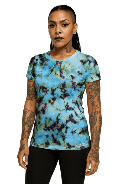 Tie-Dye Women's Fitted T-Shirt - Blue Green Camo - Streetwear Essential - SourThreadz