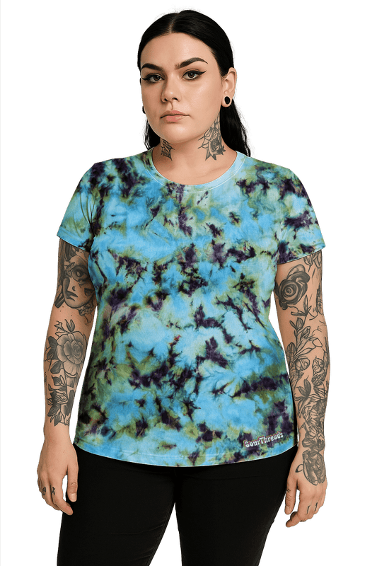 Tie-Dye Women's Fitted T-Shirt - Blue Green Camo - Streetwear Essential - SourThreadz