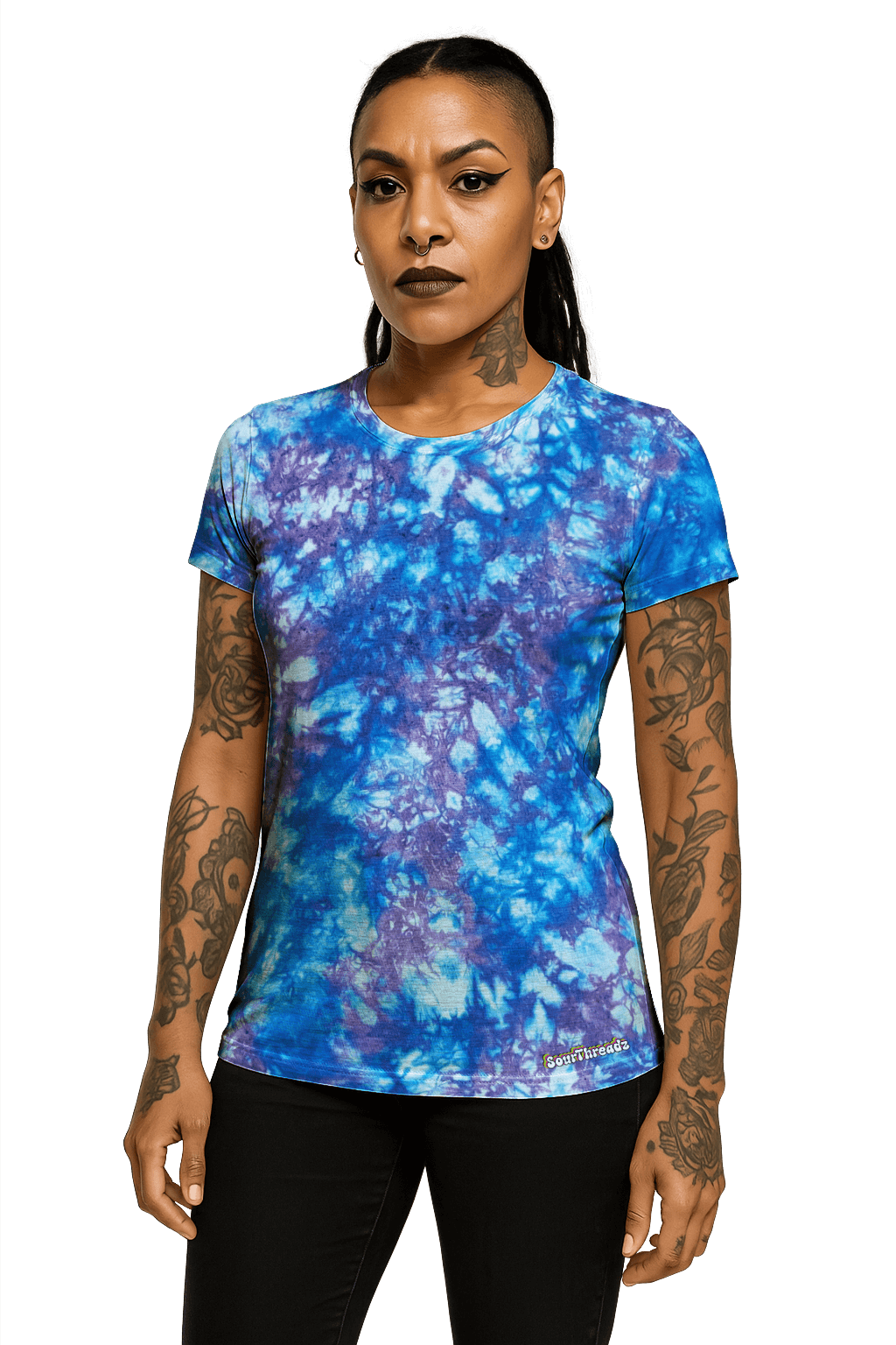 Tie-Dye Women's Fitted T-Shirt - Blue Lavender - Soft Edge Cool - SourThreadz