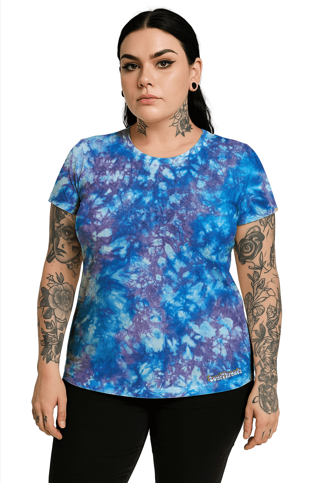 Tie-Dye Women's Fitted T-Shirt - Blue Lavender - Soft Edge Cool - SourThreadz