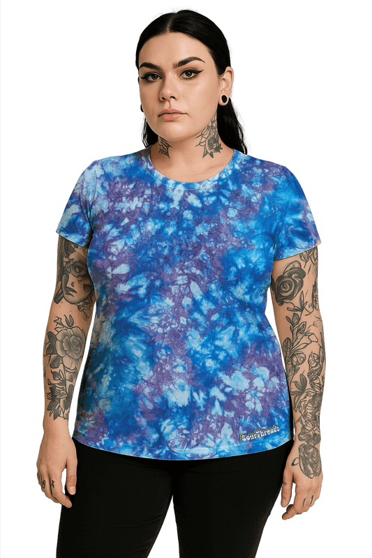 Tie-Dye Women's Fitted T-Shirt - Blue Lavender - Soft Edge Cool - SourThreadz