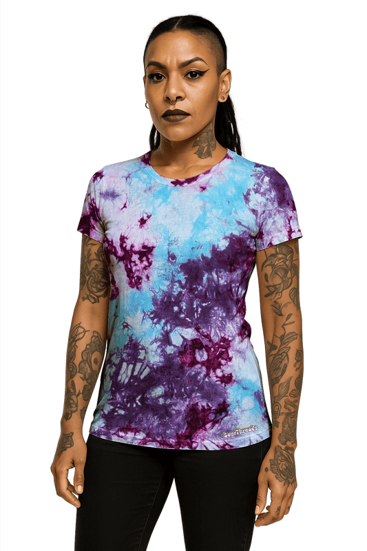 Tie-Dye Women's Fitted T-Shirt - Blue Magenta Purple - Festival Ready - SourThreadz
