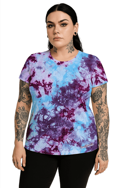 Tie-Dye Women's Fitted T-Shirt - Blue Magenta Purple - Festival Ready - SourThreadz
