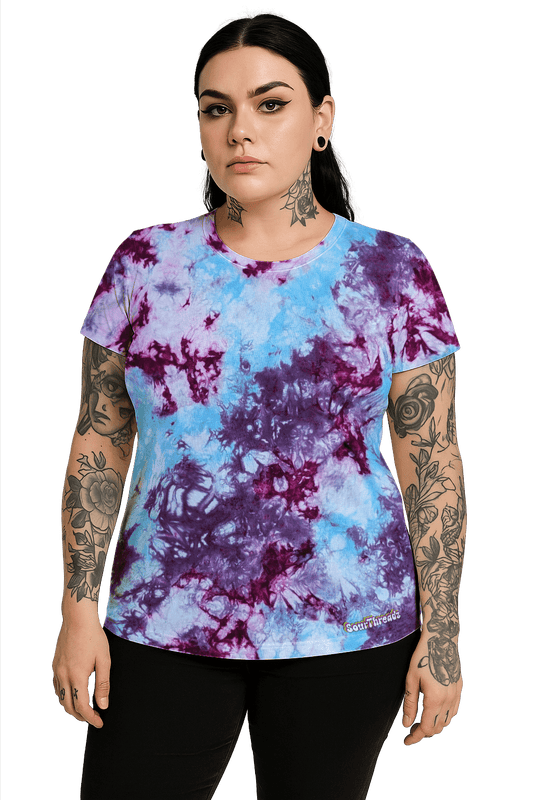 Tie-Dye Women's Fitted T-Shirt - Blue Magenta Purple - Festival Ready - SourThreadz