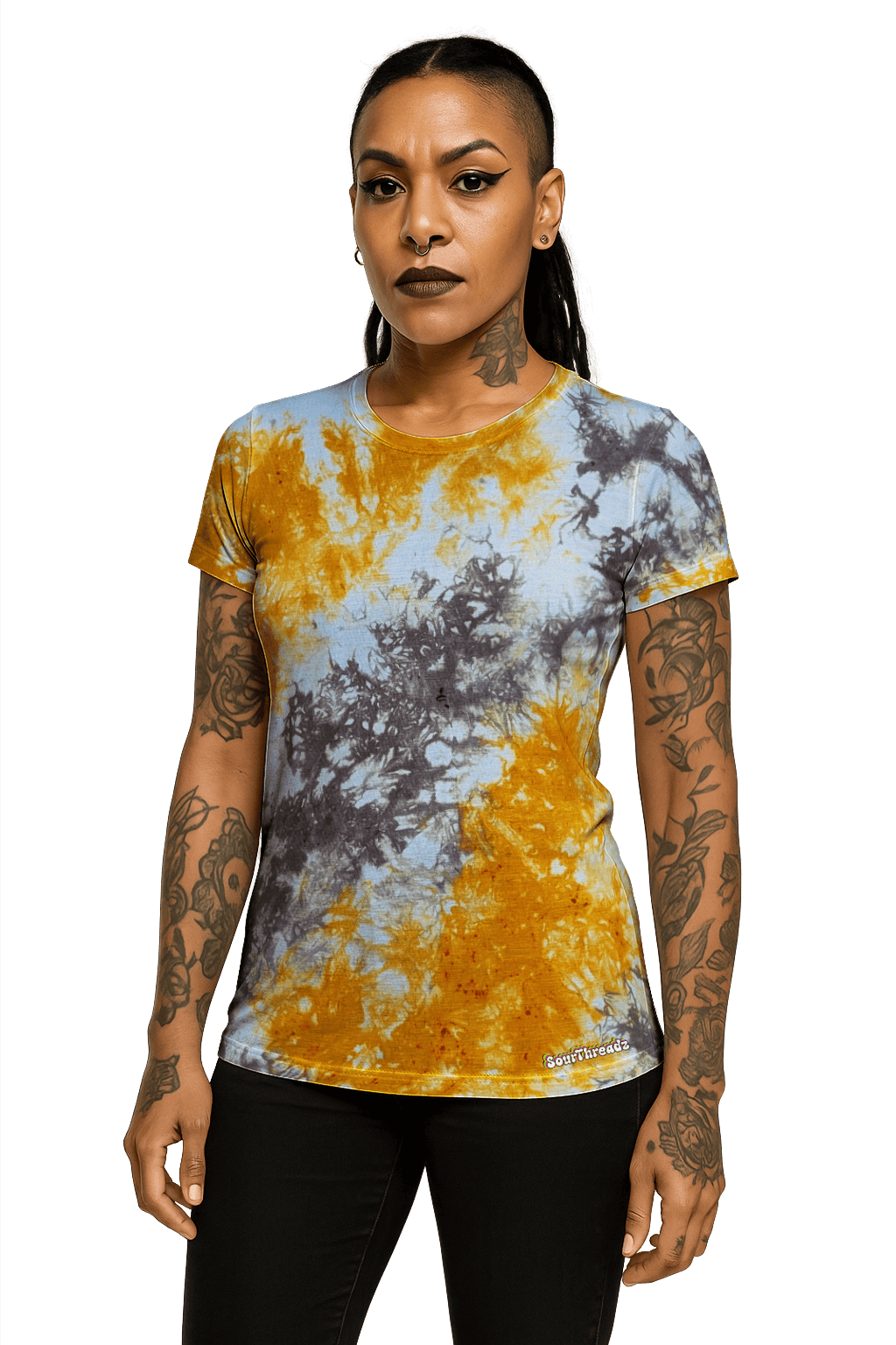 Tie-Dye Women's Fitted T-Shirt - Brown Orange White - Vintage Vibes - SourThreadz