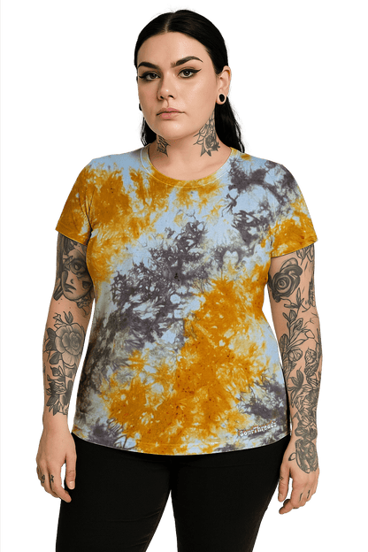 Tie-Dye Women's Fitted T-Shirt - Brown Orange White - Vintage Vibes - SourThreadz