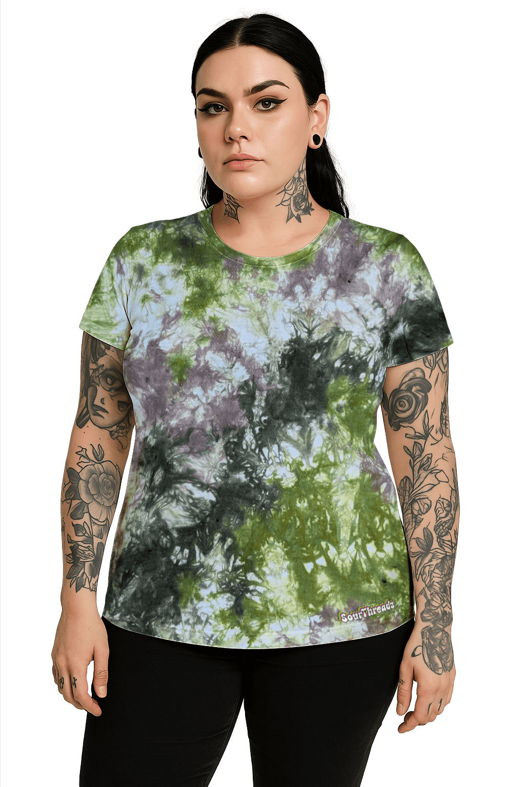 Tie-Dye Women's Fitted T-Shirt - Green Brown Camo - Earth Tones - SourThreadz