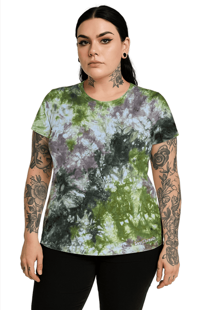 Tie-Dye Women's Fitted T-Shirt - Green Brown Camo - Earth Tones - SourThreadz