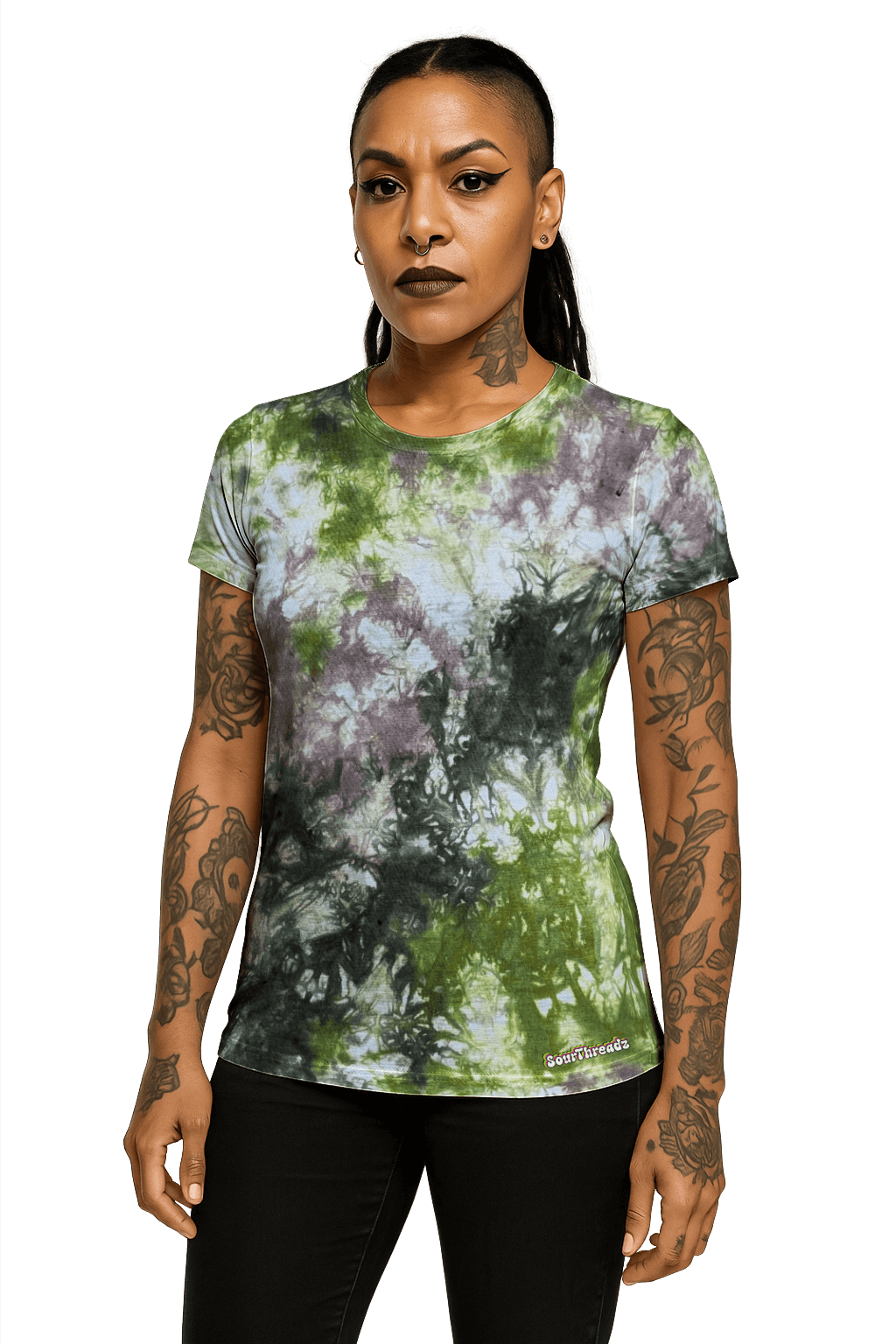 Tie-Dye Women's Fitted T-Shirt - Green Brown Camo - Earth Tones - SourThreadz